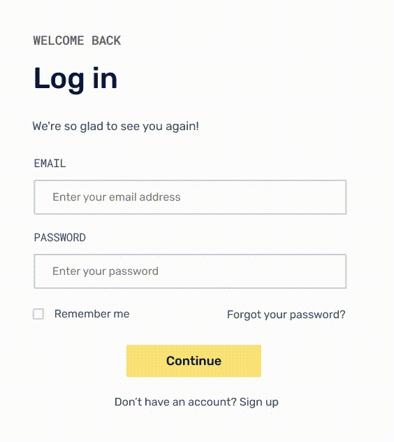 log in screens